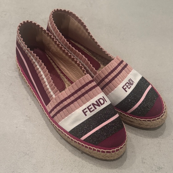 Fendi Espadrilles -Burgundy Pink Black 37.5 6.5 7